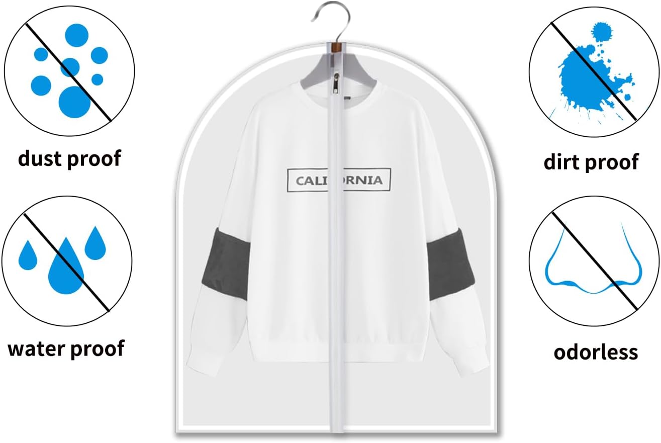 Clear Garment Bags Clothes Covers Protecting Dusts (Set of 12) for Storage Plastic Garment Bags Hanging Clothes Bags Dress Bag with Full Zipper for Closet Storage - 24'' x 32''/12 Pack