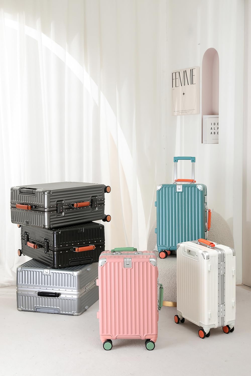 HotWay 26 Inch Hardside Checked Luggage with Leather Handle, PC Zipperless Suitcase with Spinner Wheels and TSA Locks, Lightweight Checked Luggage for Travel, White