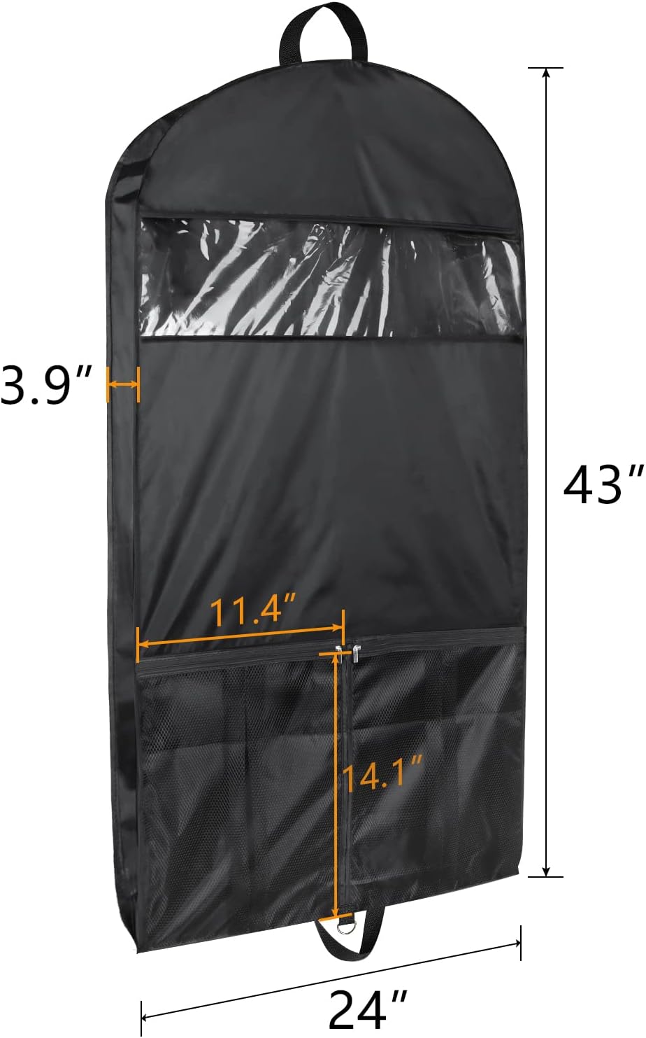 Univivi Garment Bags for Travel and Storage 43" Hanging Suit Bag Clear Suits Cover with Mesh Pockets for Coat, Shirt, Jackets, dresses