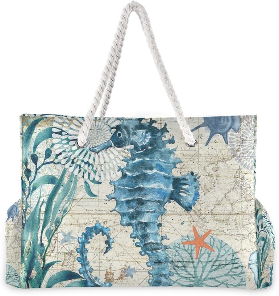 senya Large Beach Bags Totes Canvas Tote Shoulder Bag Soft Wave Water Resistant Bags for Gym Travel Daily Ocean