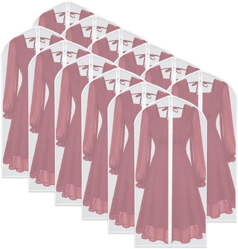 Garment Bags for Hanging Clothes (Set of 12) Travel Garment Bag with Zip Clothes Garmet Bag Shirt Suit Travel Bags for Men Closet Cover for Open Closet Storage (White 24'' x 48'')