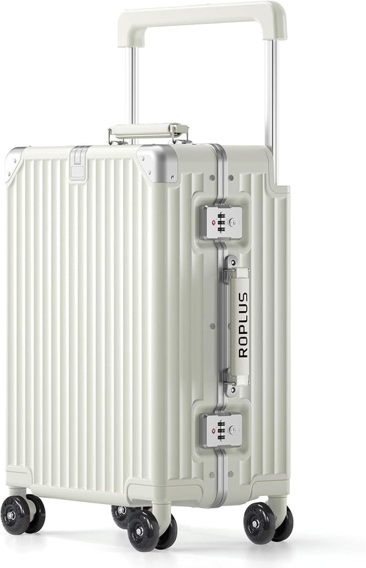 Aluminium Frame Carry on Luggage with Smooth Jelly Wheels, Hardside Zipperless Rolling Suitcase with TSA Lock (Pure White, 21-Inch)