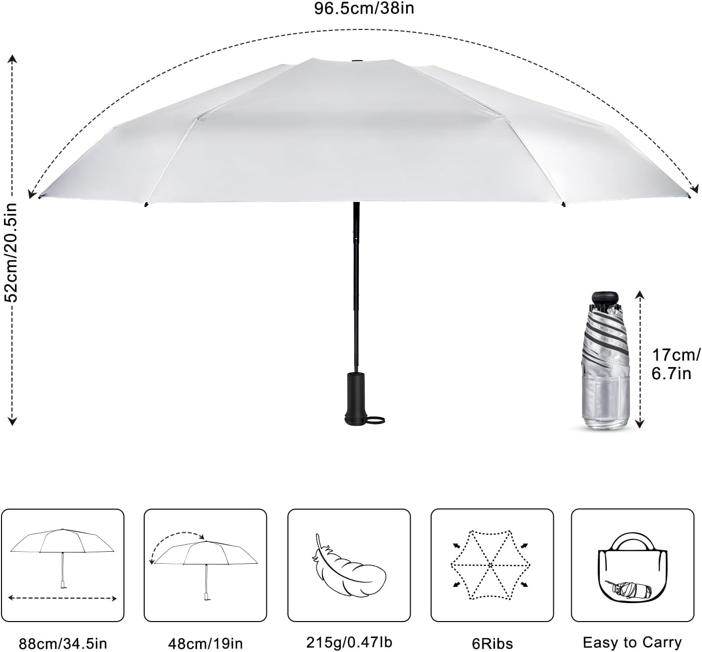 Mini Travel Umbrella - UPF 50+ Sun Protection Compact Manual Open Small Sun Umbrella