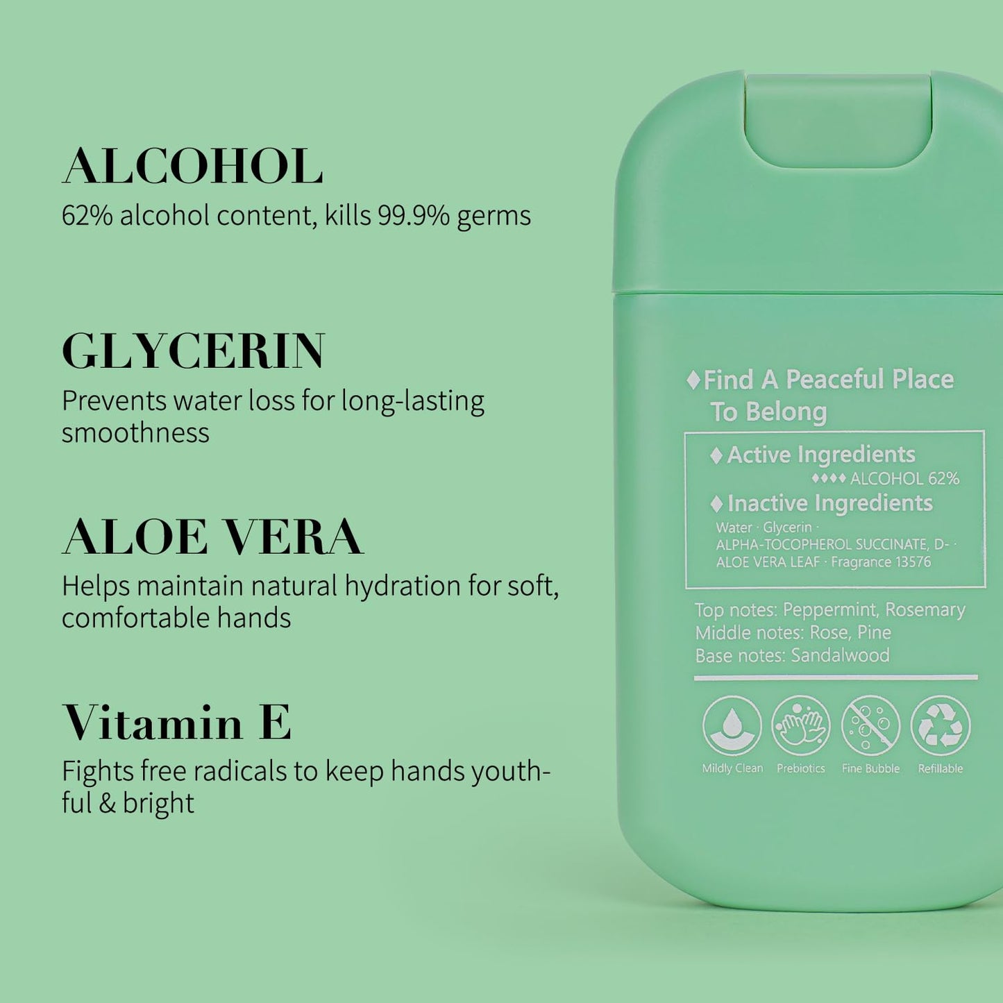 Power Mist Hand Sanitizer Spray, Scented Hydrating Hand Sanitizers Travel Size Refillable, Pocket Portable 3-Pack (Mint Reverie) 0.93Fl Oz 460-Sprays Each