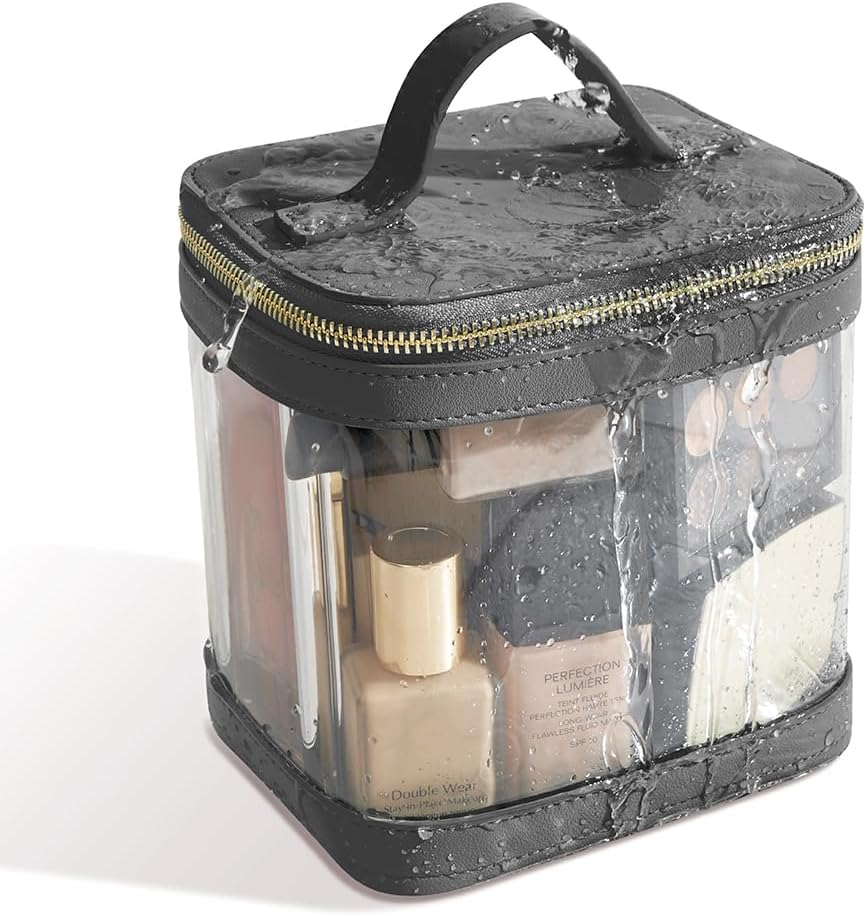 ROWNYEON Clear Makeup Case Toiletry Bag Multipurpose Travel Makeup Train Case Portable Cosmetic Organizer Transparent Storage Bag