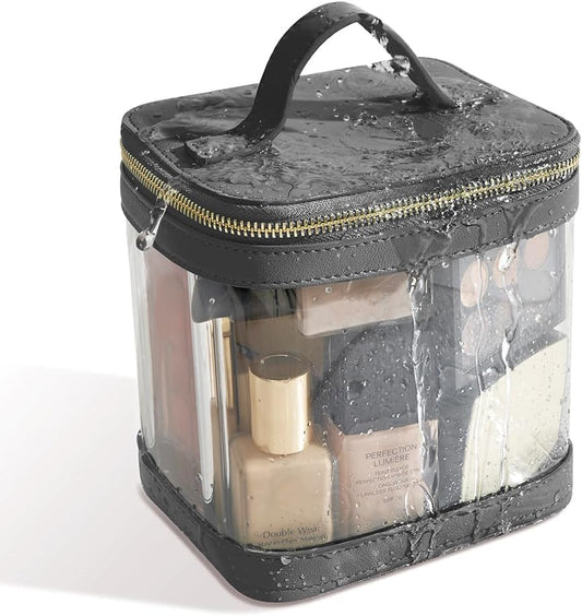 ROWNYEON Clear Makeup Case Toiletry Bag Multipurpose Travel Makeup Train Case Portable Cosmetic Organizer Transparent Storage Bag