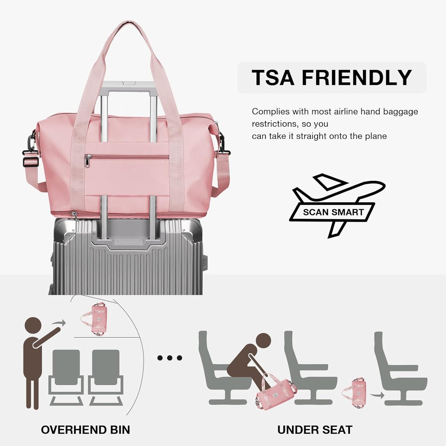 Travel Duffel Bag, Sports Tote Gym Bag, Shoulder Weekender Overnight Bag for Women