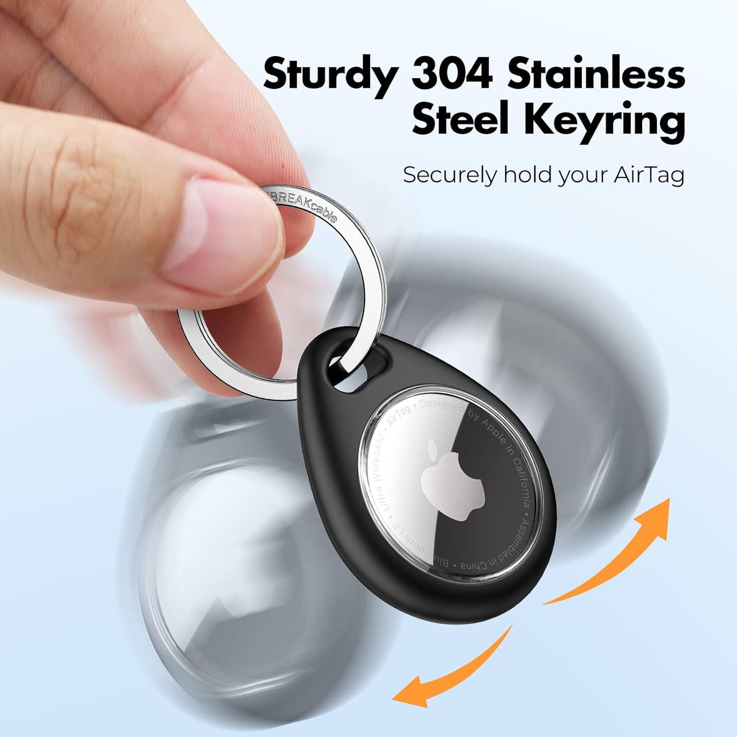 UNBREAKcable for Apple AirTag Holder - 4 Pack [Fit Tightly Design] [Easy to Install] [Hold Air Tag Securely] Waterproof TPU Shell Protective Case with 304 Stainless Steel Keychain Key Ring