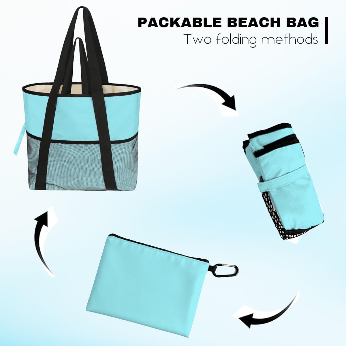 8-Pocket Waterproof Tote for Women -Sandproof Beach Bag with Zipper& Family | Foldable Travel Swim Bag (Gift-Ready)