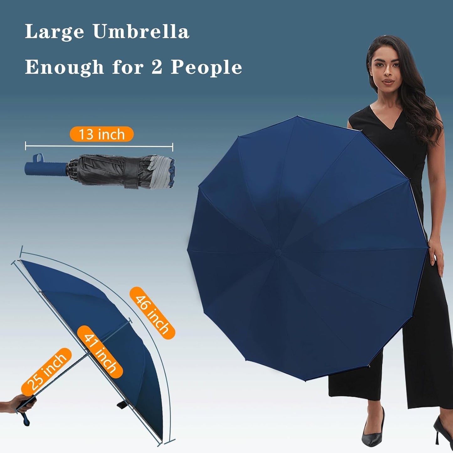 Large Double-Ribs Umbrella Automatic Folding Umbrella for Women Men, Travel, UPF 50+ UV Protection