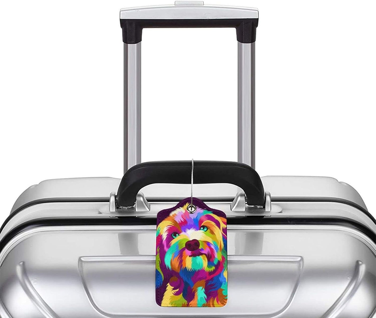 2 Pack Colorful Dog Luggage Tag for Women Girls Kids, Printed Leather Bag Tags for Suitcase Artistic Animal Travel Backpack Labels with Privacy Cover Name ID Card