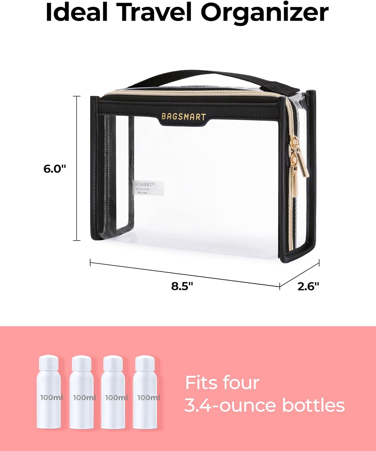 BAGSMART TSA Approved Toiletry Bag, Clear Travel Toiletry Bag, Makeup Cosmetic Pouch Bag for Women Men Carry on Airline Quart Size Organizer for Travel Essentials (Gray, Pack of 2)