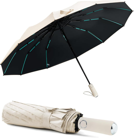 Large Double-Ribs Umbrella Automatic Folding Umbrella for Women Men, Travel, UPF 50+ UV Protection