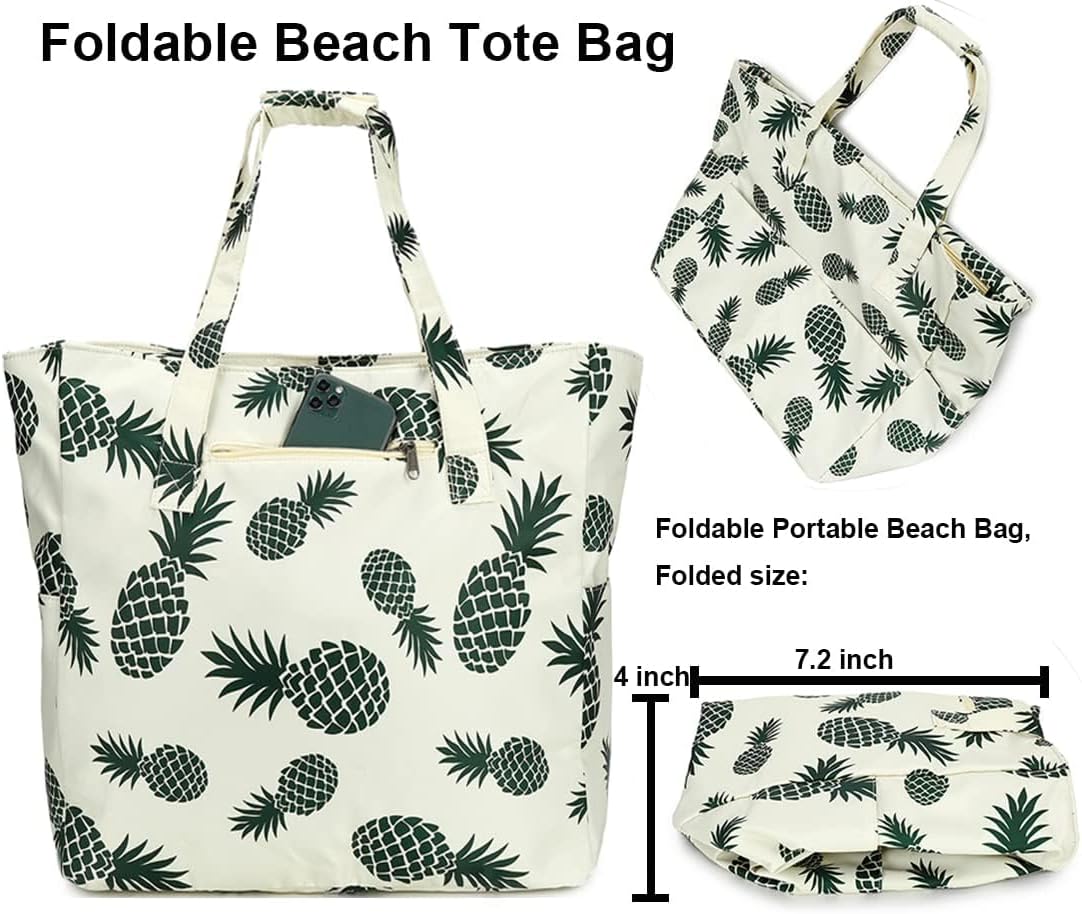 LEDAOU Large Beach Tote Bag Women Waterproof Sandproof Zipper Beach Tote Bag for Pool Gym Grocery Travel with Wet Pocket