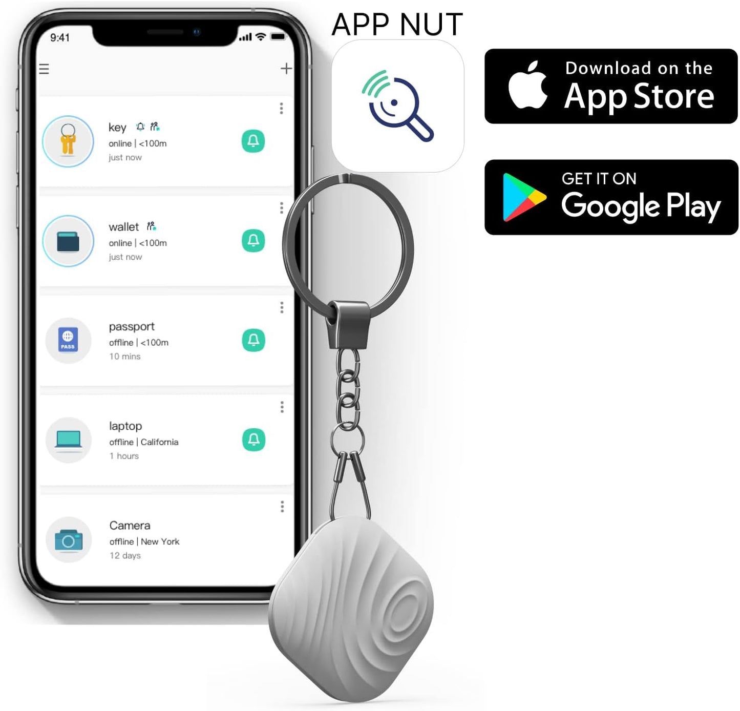 Key Finder, Bluetooth Tracker Item Locator with Key Chain for Keys Pet Wallets or Backpacks and Tablets, Batteries Include (Gray, 1 Pack)