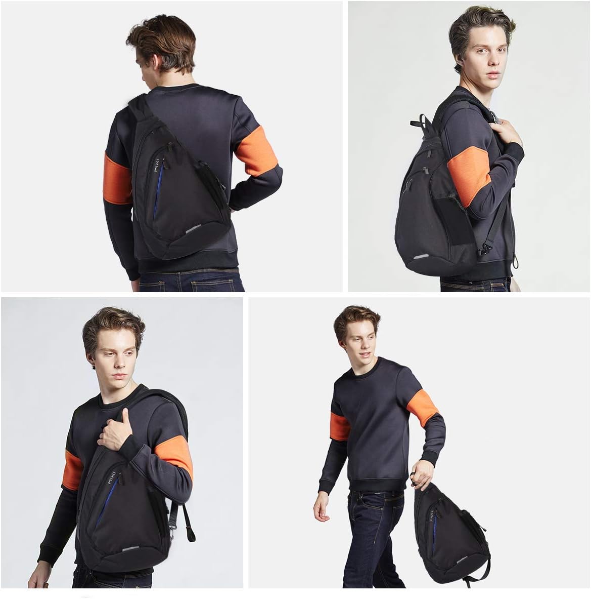 mixi Sling Bag Men Backpack Unisex One Shoulder Bag Hiking Travel Backpack Crossbody with USB Port for Men Women Versatile Casual Daypack-20 inch,Black