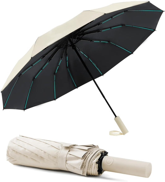 Large Double-Ribs Umbrella Automatic Folding Umbrella for Women Men, Travel, UPF 50+ UV Protection