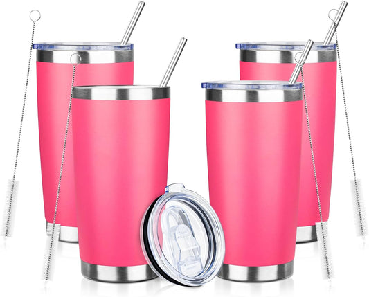 20oz Tumbler with Straw and Brush, Stainless Steel Vacuum Insulated tumbler, Double Wall Insulated Coffee Tumbler for Outdoor, Home, Travel,Office (peach，4pcs)
