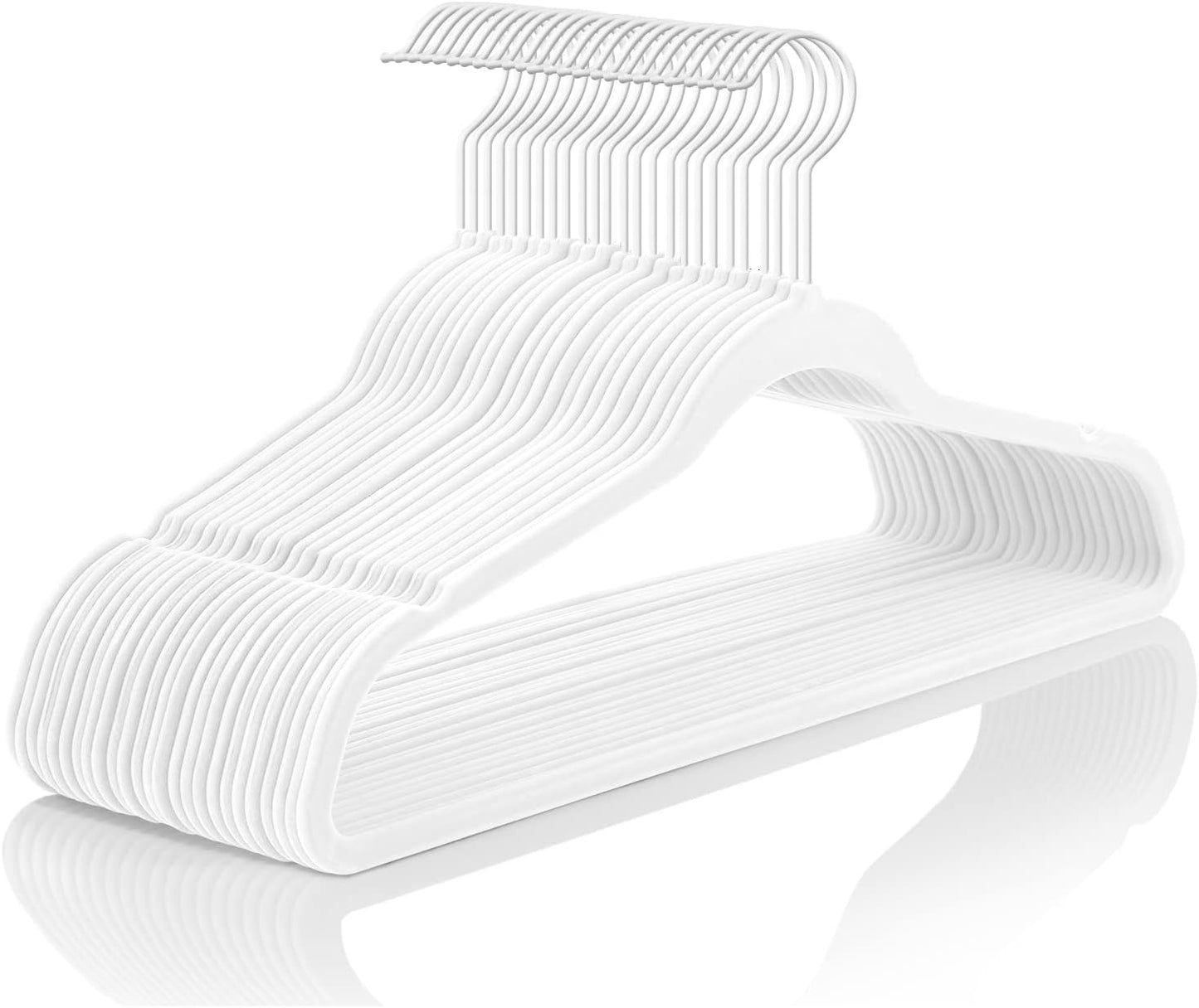 MIZGI Premium Velvet Hangers (60 Pack) Heavy Duty - Non Slip Felt Hangers - Velvet Suit Hanger White - White Coated Hooks,Space Saving Clothes Hanger