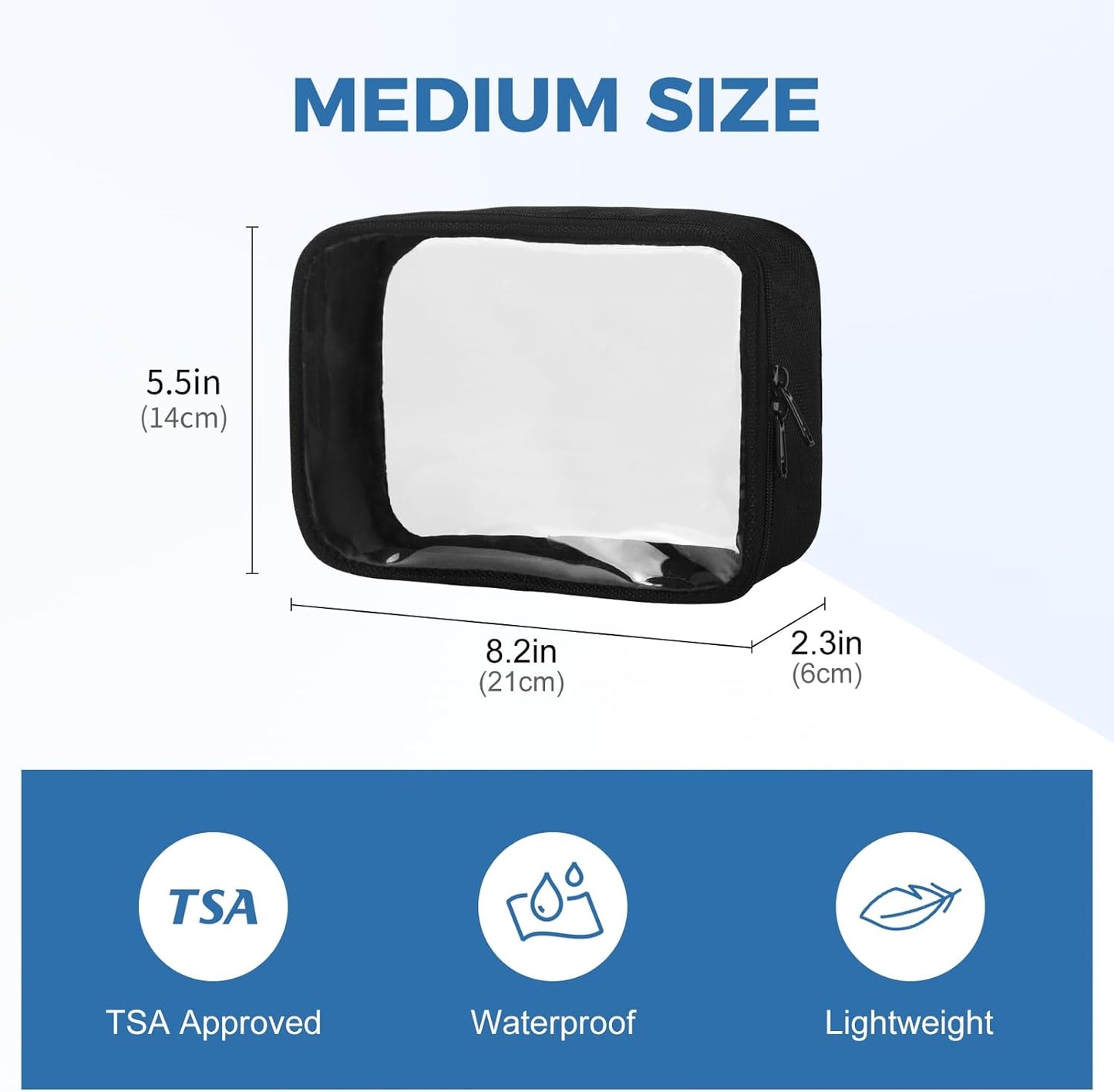 Moyad TSA Approved Clear Toiletry Bag, 1 Pack Quart Size 3-1-1 Liquids Pouch for Travel, Transparent Makeup & Cosmetic Organizer for Women Men, Black