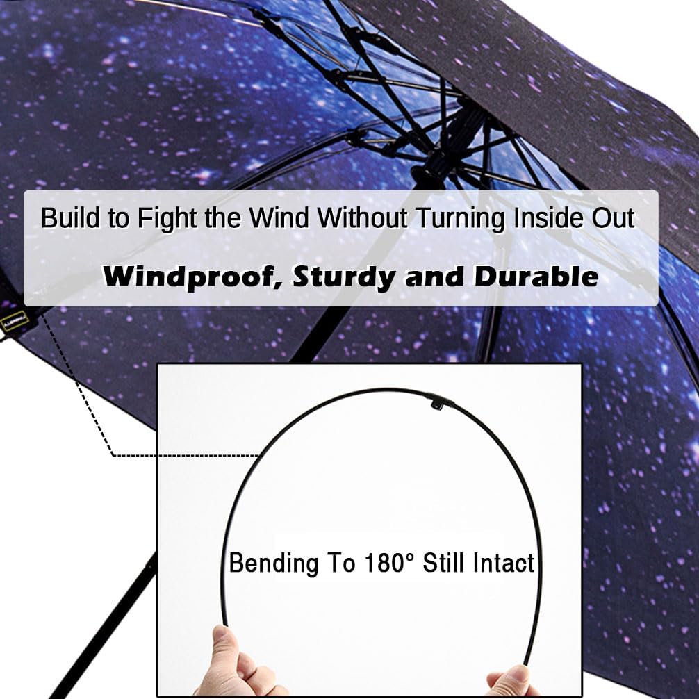 LANBRELLA Compact Reverse Folding Umbrella Auto Windproof Travel Umbrella