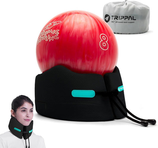 Travel Pillow, Super Neck Chin Head Support, Memory Foam, Neck Pillows for Travel Sleeping Airplane Car Office with Compact Carry Bag Black Small