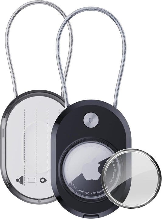 DDJ 2-Pack Luggage Tag Case for Apple Air Tracker Tag & Moto Tag with Wire Cable Lock, Waterproof，Anti-Lost Air Tags Holder with Name ID Cards for Travel, Luggage, Keys, Backpacks, Dog, Pets, Bags