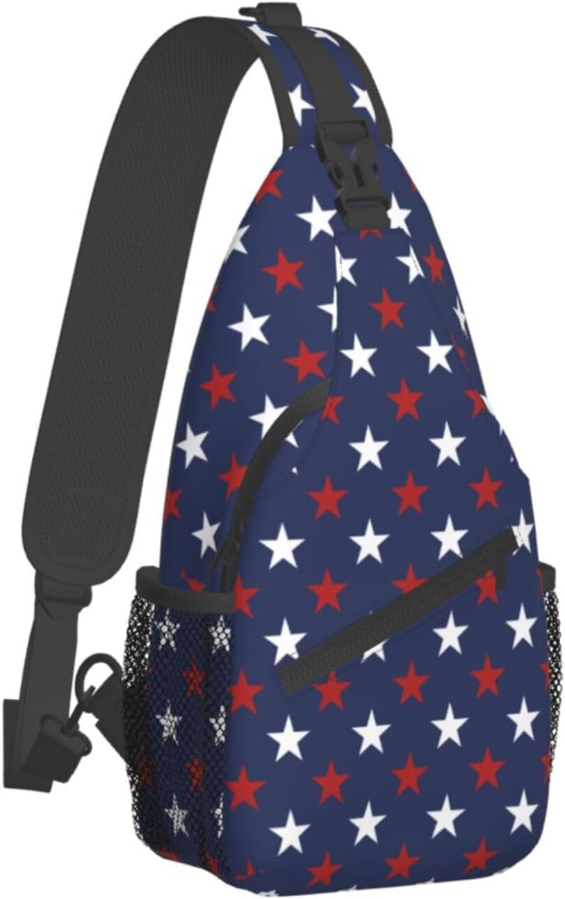 SUPLUCHOM Sling Bag American Flag Red White Star Hiking Daypack Crossbody Shoulder Backpack Travel Chest Pack for Men Women