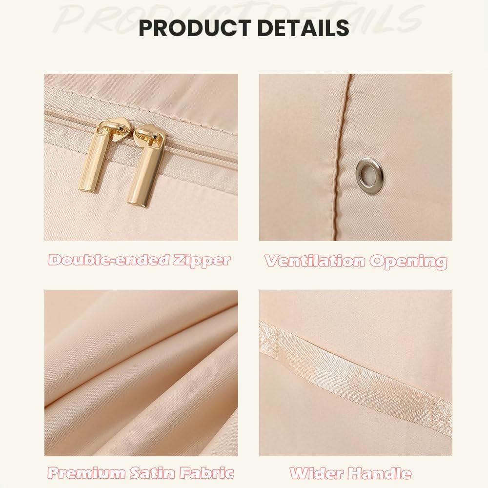 Ultra Space Saving Self Compression Organizer, 2025 New Large Capacity Storage Bag, Thick Satin Fabric Heavy Duty Bags for Comforters Blankets Bedding Duvet (Beige, Large, 21x17x12in)