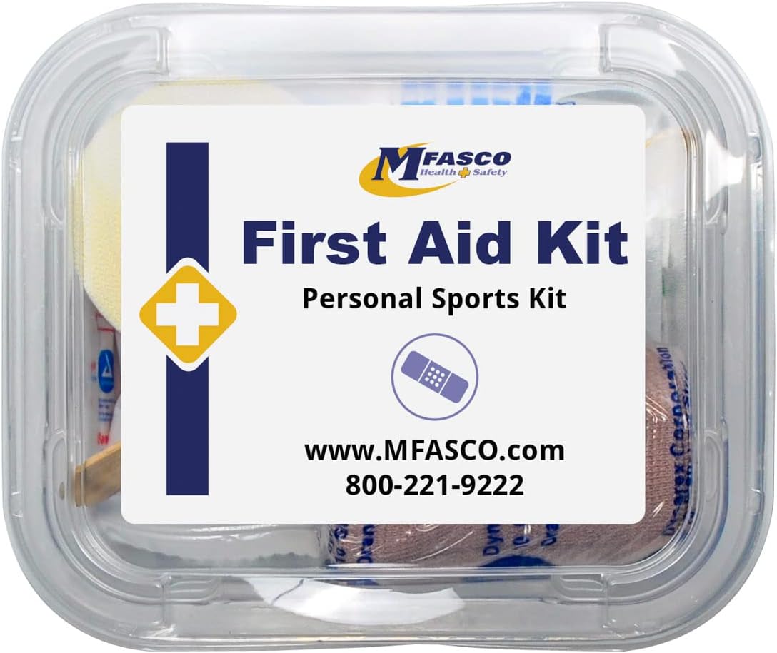 MFASCO First Aid Kit, Compact Sports - Emergency Medical Essentials for Hiking, Camping, Travel, Outdoor - Lightweight, Mini Size for Backpacking, College Students, Teens - 5.5 x 5 x 3 inches