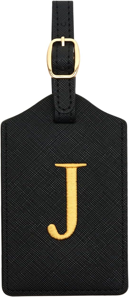 Luggage Tag PU Leather for Suitcase Baggage Handbag Travel Bag Label Suitcase Tag Label Tag w. Name Card & Privacy Cover (J)