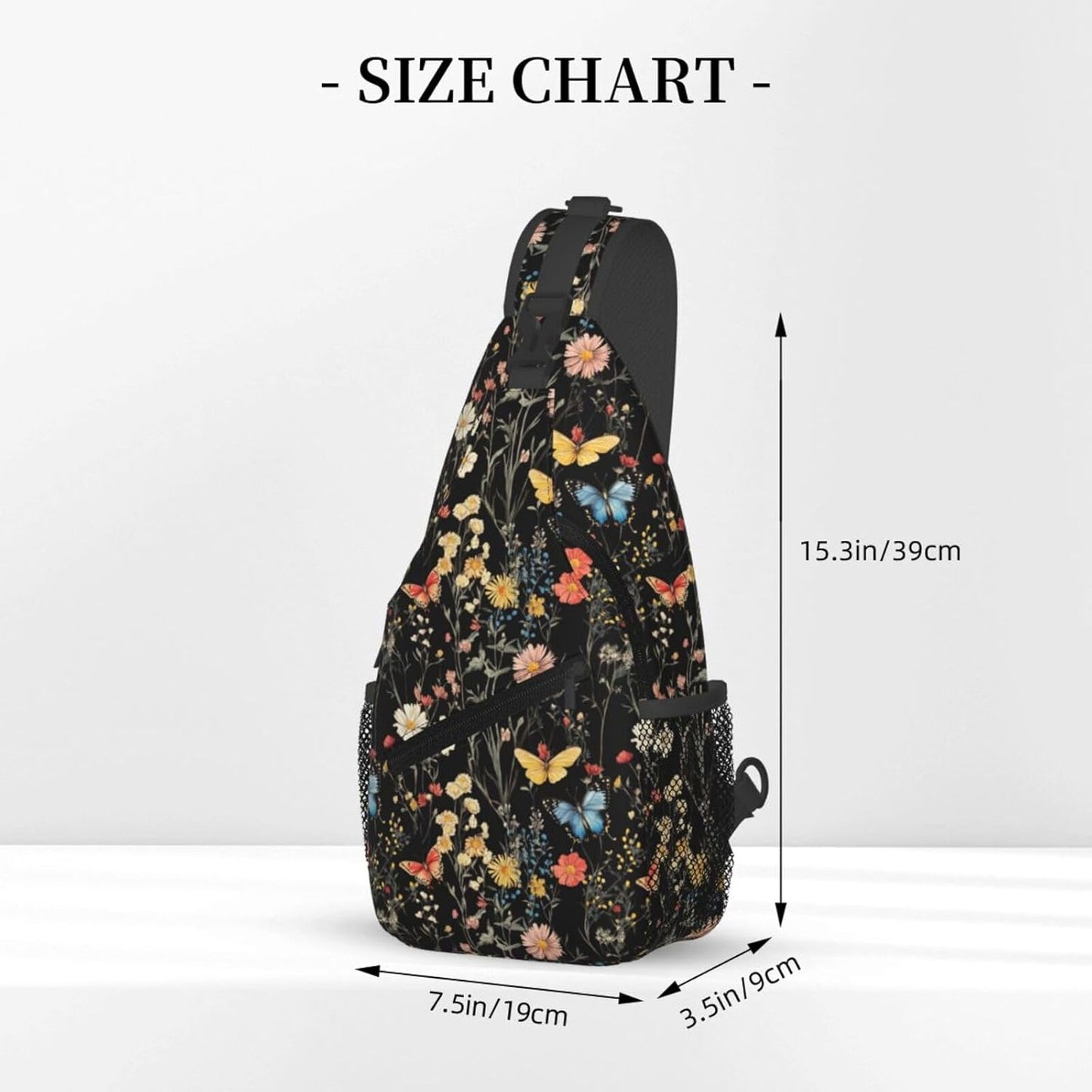 SUPLUCHOM Sling Bag Wildflower Botanical Butterfly Flower Hiking Daypack Crossbody Shoulder Backpack Travel Chest Pack for Men Women