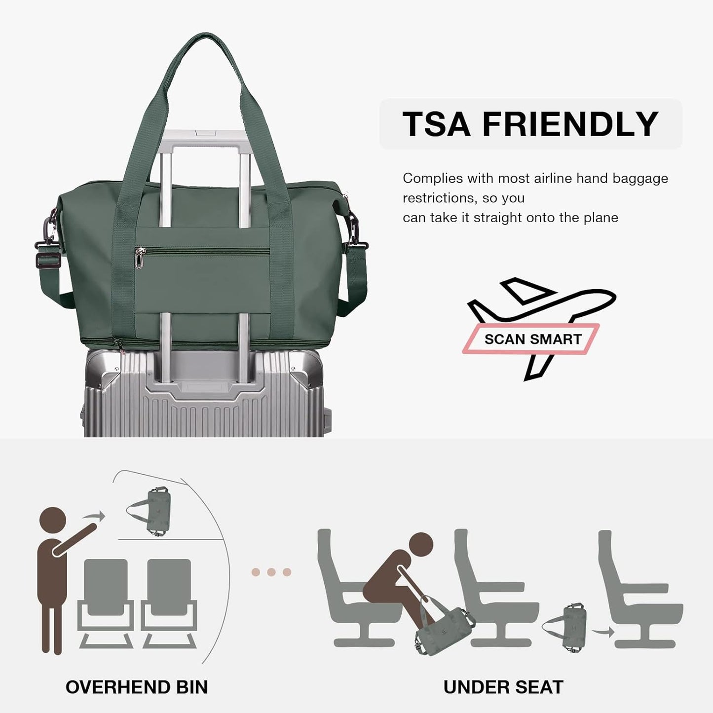 Travel Duffel Bag, Sports Tote Gym Bag, Shoulder Weekender Overnight Bag for Women