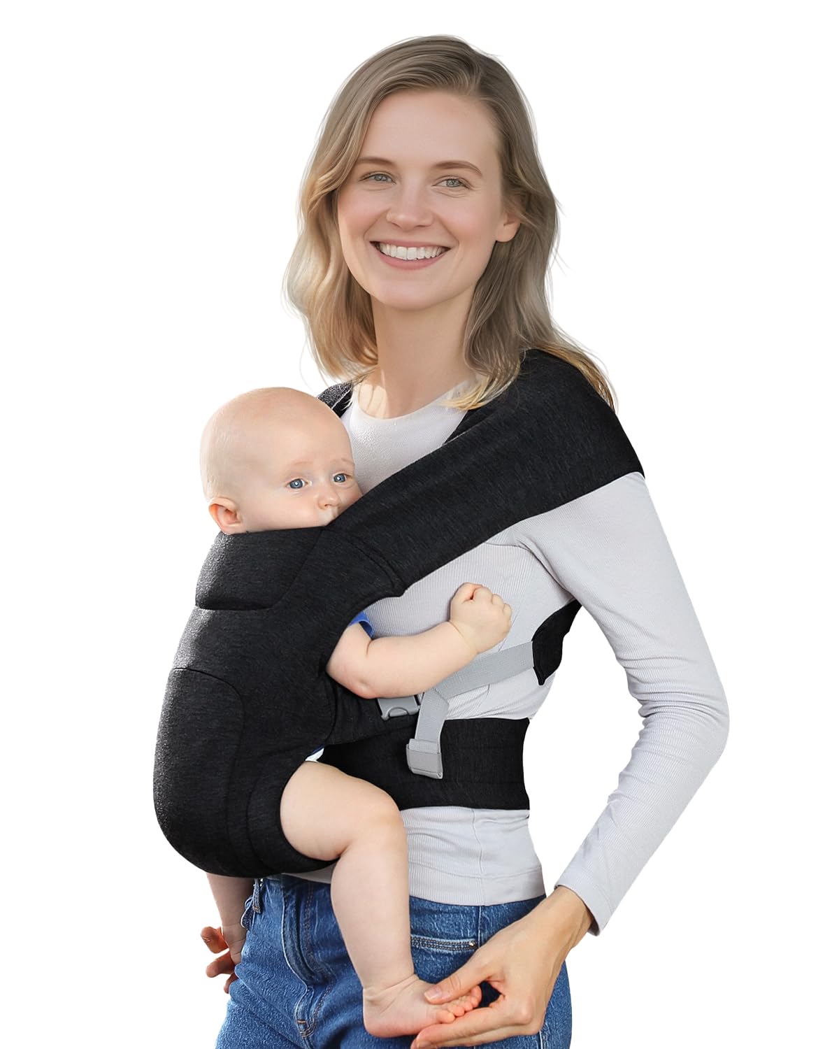 Newborn Carrier, Cozy Baby Carrier, Ergonomic Cross-Back Wrap, Hands-Free with Supportive Comfort, Deep Grey