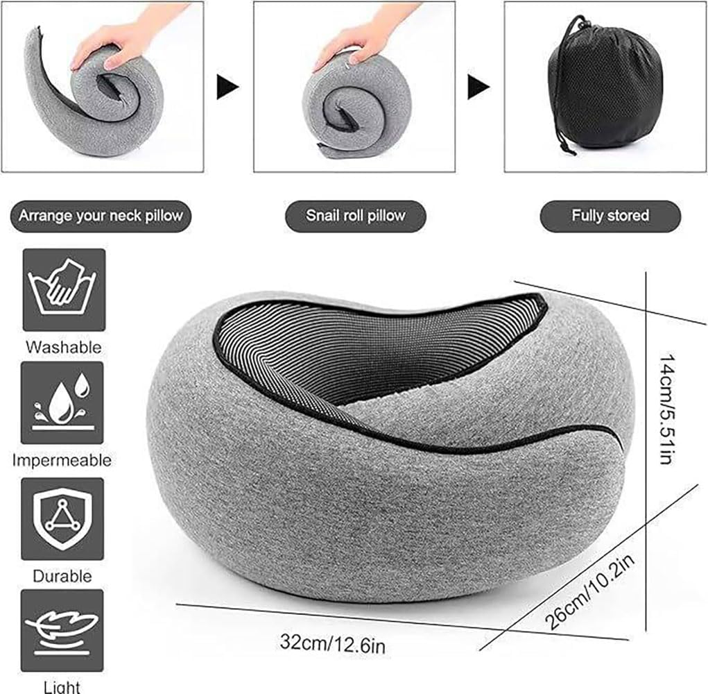 Travel Pillow, Travel Neck Pillow, 360 Degree Comfort and Breathability, Airplane Travel Neck Pillow, Stowable U-Shaped Pillow (Grey)