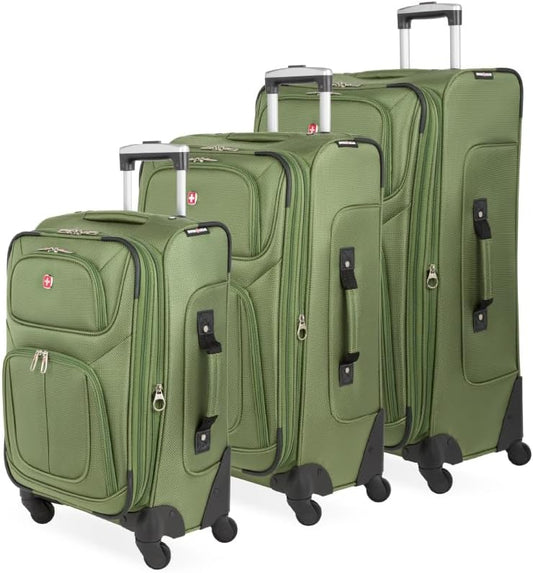 SwissGear Sion Softside Expandable Luggage with Spinner Wheels, Evergreen, 3-Piece Set (21/25/29)
