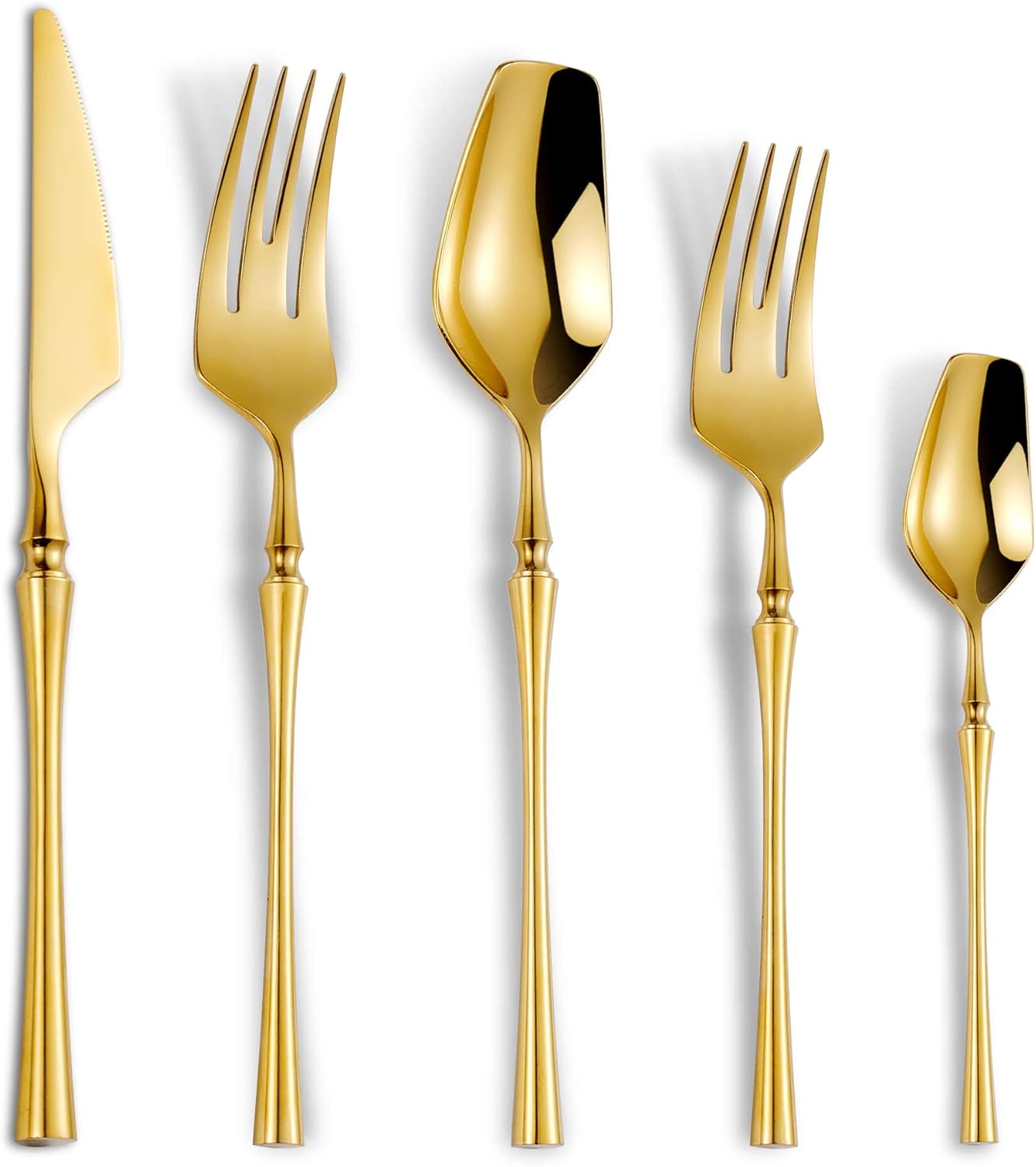 20-Piece Gold Silverware Set for 4,Modern 18/10 Stainless Steel Flatware Set,Unique Rustic Cutlery Utensils Set,Spoon and Fork Set for Home, Restaurant,Wedding,Mirror Polished,Dishwasher Safe