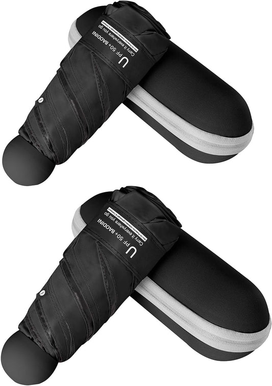 BAODINI Travel Mini Umbrella for Purse With Case Small Compact UV Sun Protection Lightweight Pocket Tiny Umbrella for Women Girls and Men