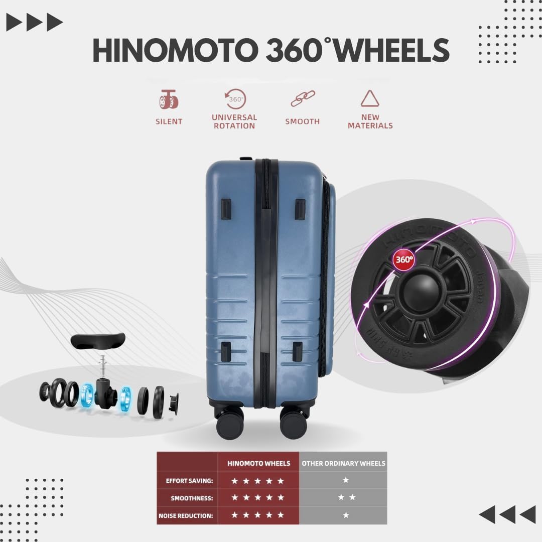 20-Inch Hardside Carry-On Luggage with Spinner Wheels – Airline Approved 22x14x9 Travel Suitcase with USB Port, Front Laptop Pocket & TSA Lock (Blue-Grey)