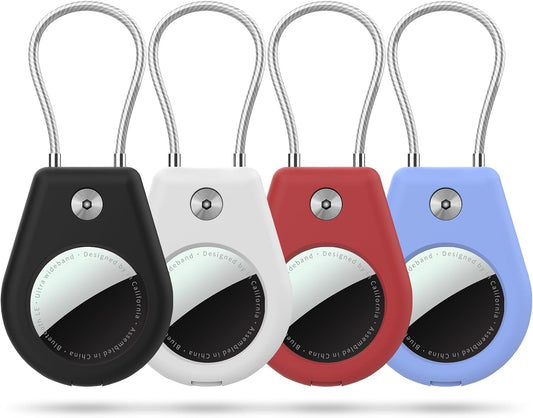4 Pack Protect Case Compatible with Apple AirTag, Secure GPS Tracker Holder with Wire Cable Shockproof & Anti-Theif Suitable for Keychain, Keys, Luggage, Bags and Kids