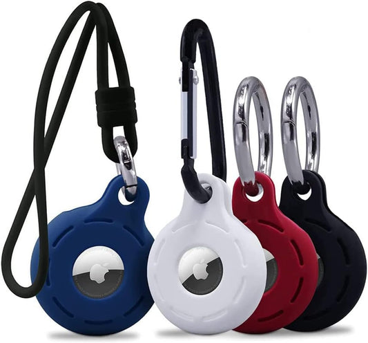 Apple Airtag Holders 4 Pack, Shockproof, Dustproof & Washable Silicon Cases for Air Tags with Accessories for Wallets, Luggage, Pet Collars, Key Finders (Blue - White - Red - Black)