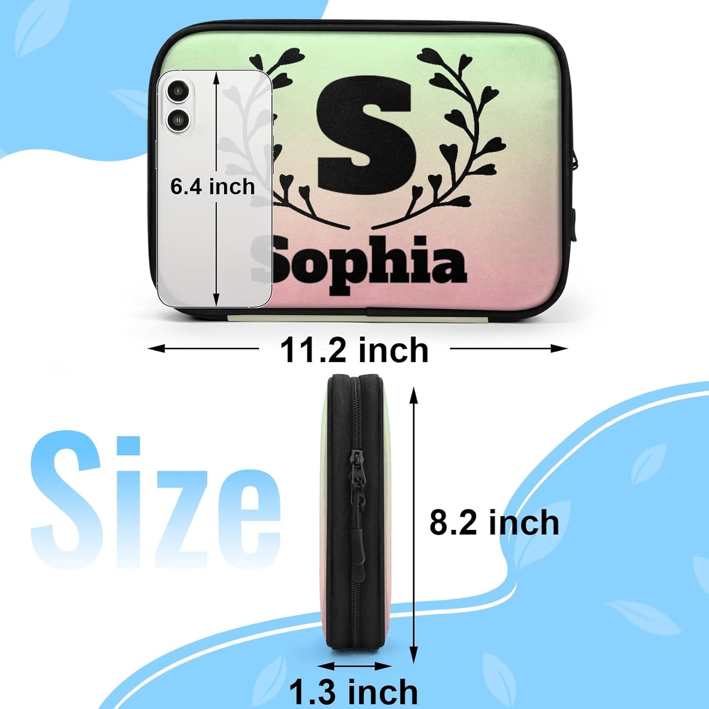 Custom Electronics Organizer Travel Case Personalized Name Initials Cable Charger Cord Tech Organizer Pouch Accessories Bag