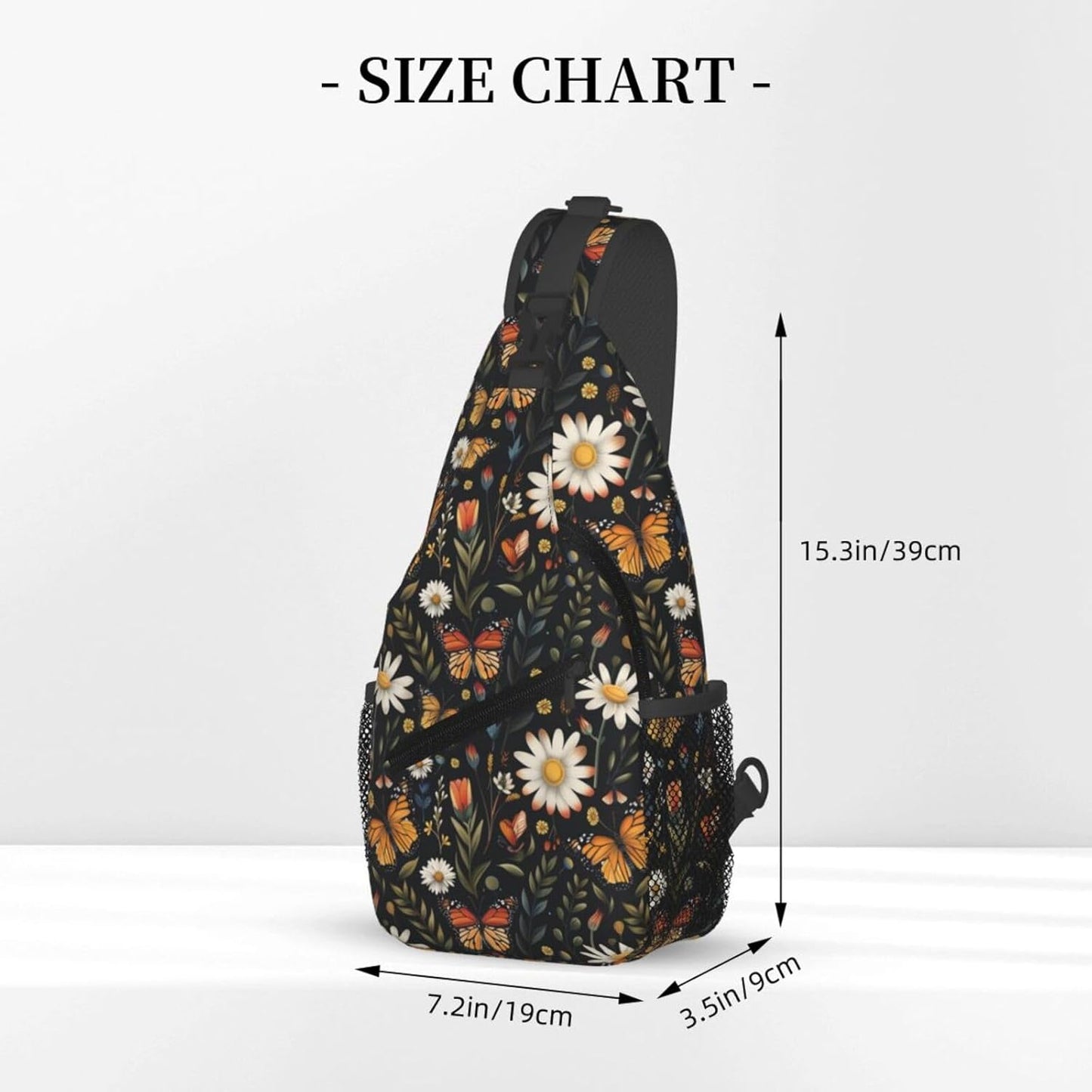 SUPLUCHOM Sling Bag Vintage Butterfly Daisy Leaf Hiking Daypack Crossbody Shoulder Backpack Travel Chest Pack for Men Women