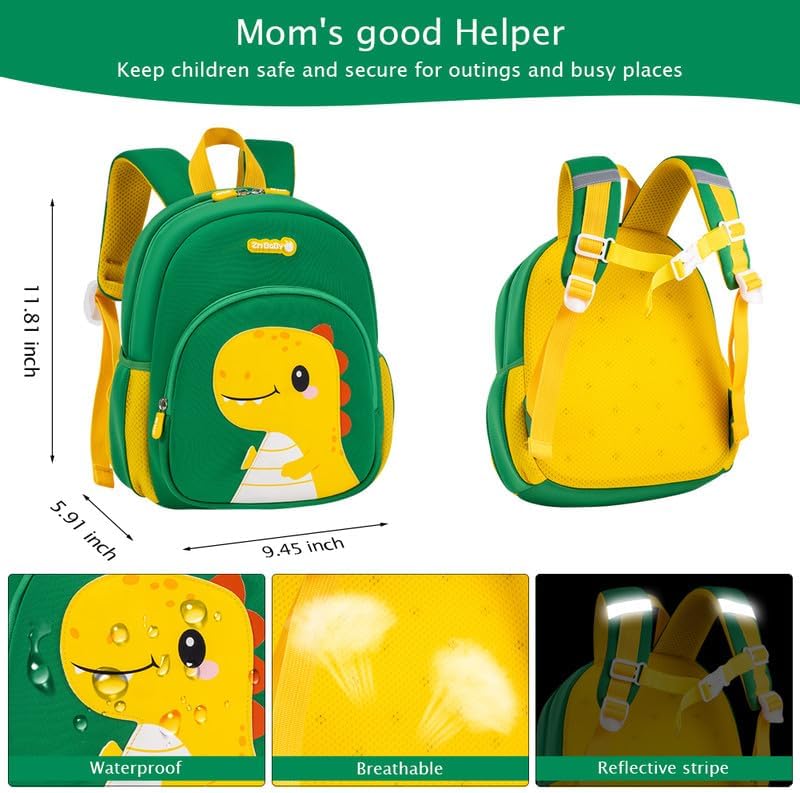 Padgene Toddler Harness Backpacks Safety Leash Kids Anti Lost Kindergarten Preschool Backpack Neoprene Lightweight Animal Schoolbag 3D Cartoon Dinasour Mini Travel Bag for Boys Girls