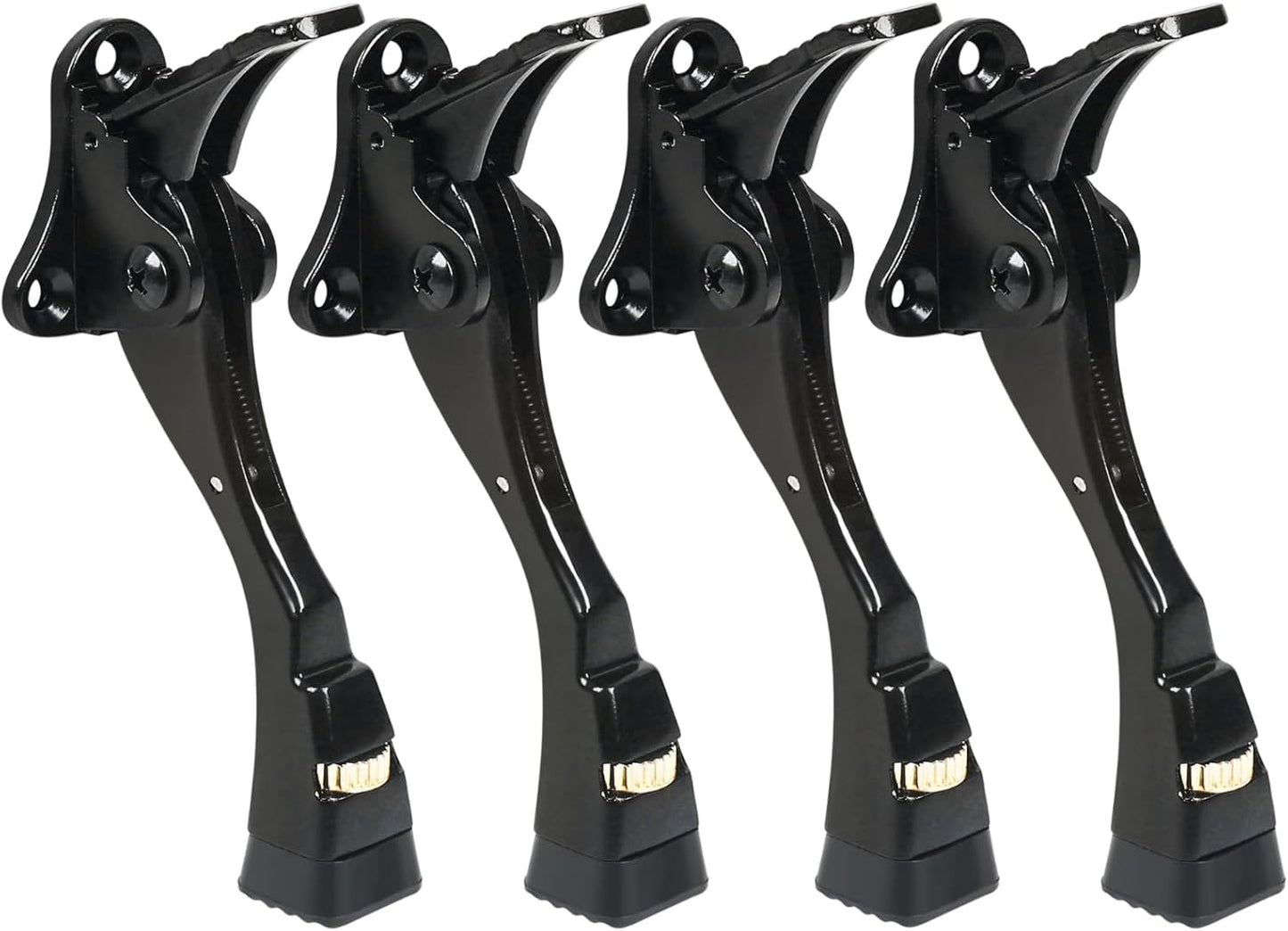 4 Packs Black Door Stops, Heavy Duty Kickdown Door Stopper, One Touch Adjustable Kickdown Door Stop for Heavy Doors, 4 in Metal Door Kickstand with Rubber Tip & Wall Protectors for Wide Doors- Black