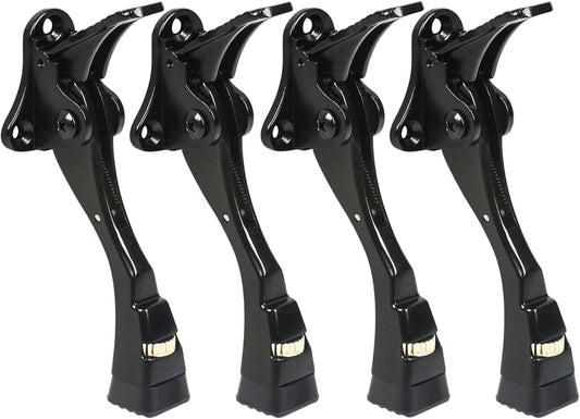 4 Packs Black Door Stops, Heavy Duty Kickdown Door Stopper, One Touch Adjustable Kickdown Door Stop for Heavy Doors, 4 in Metal Door Kickstand with Rubber Tip & Wall Protectors for Wide Doors- Black