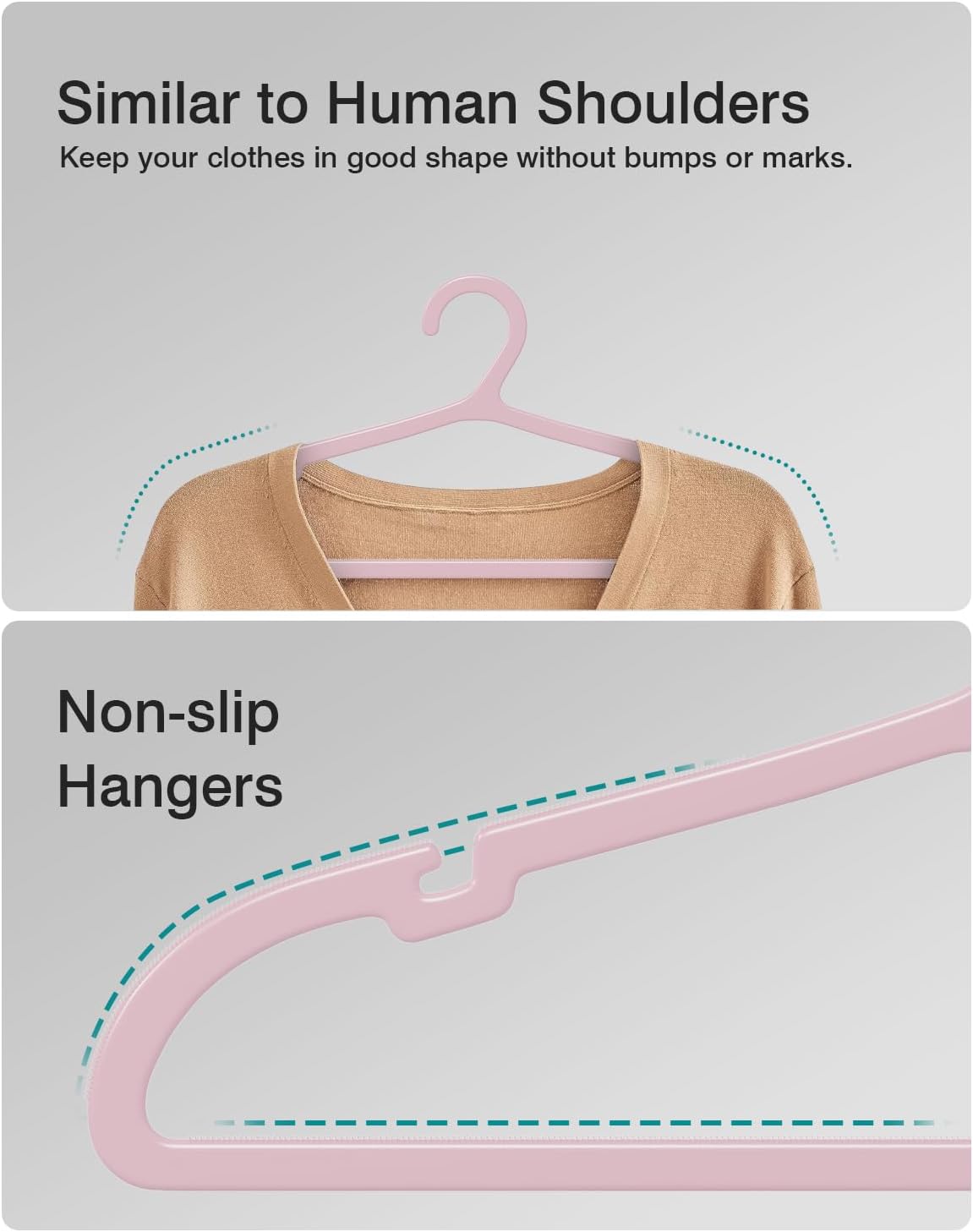 80 Pack Clothes Hangers, Non Slip Plastic Coat Hangers, Space Saving, Heavy Duty, Hanging Dry Wet Clothes, 16.4" x 8.3", Light Pink, UAPY0580P