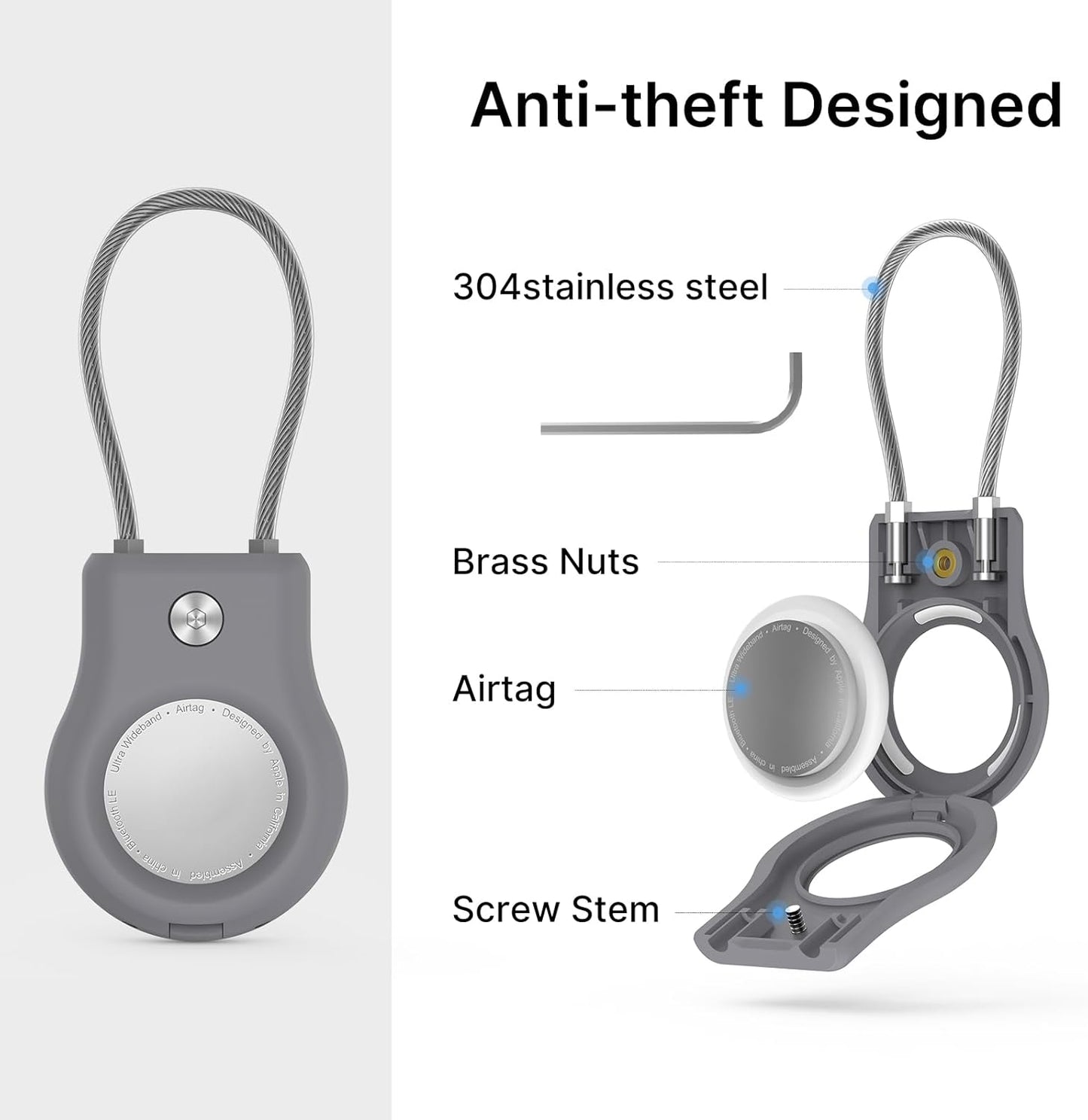 Air tag Holder,(4 Pack) Air tag Keychain with Secure Lock,Air Tags Case with Wire Cable for Apple Airtag,Anti-Lost Protective Case with Keyring for Luggage, Key, Pet, Bag, Black/Grey