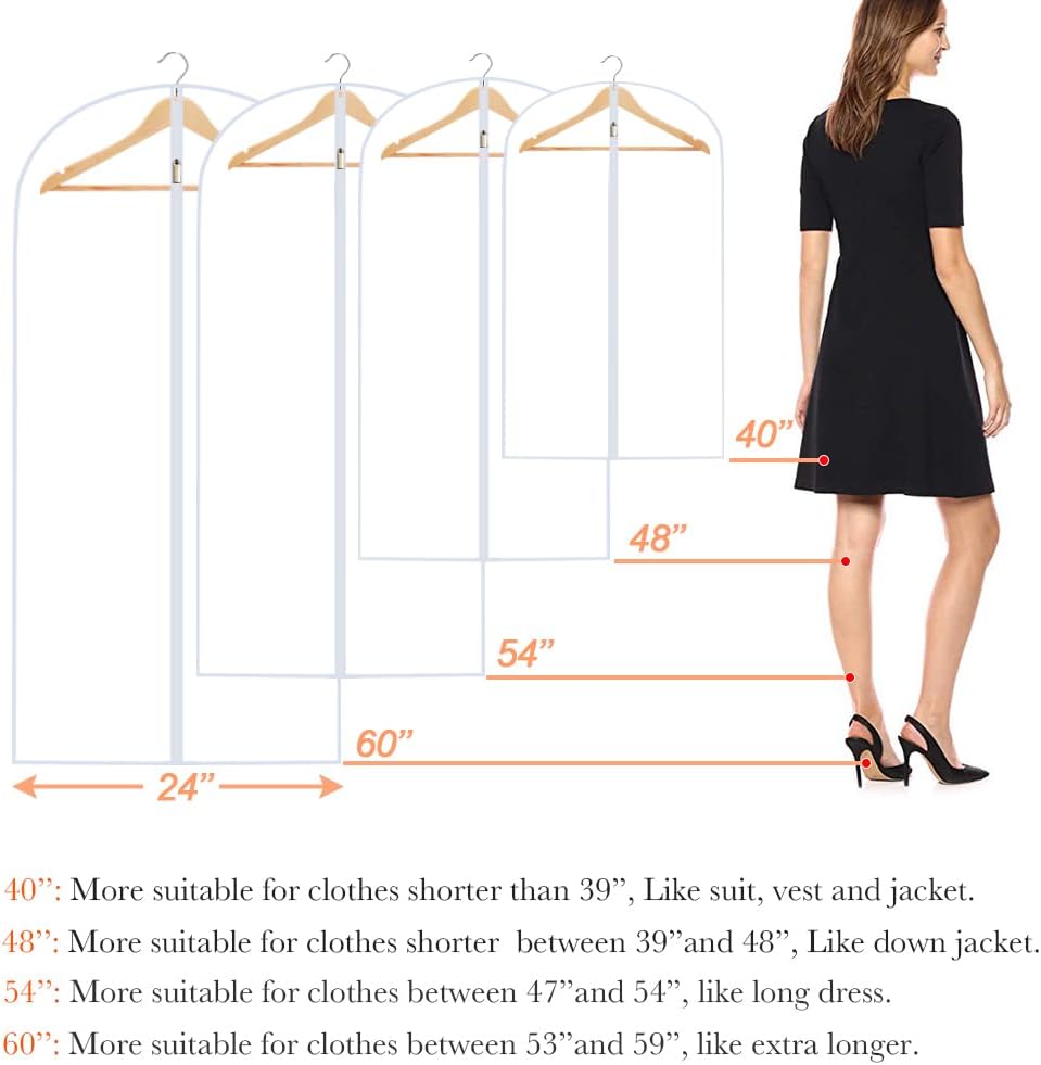 Clear Garment Bags Clothes Covers for Closet Storage (set of 12) Closet Cover for Open Closet Hanging Clothes Travel Bag Clothes Bags with Zipper Gown Garment Bag for Long Dresses