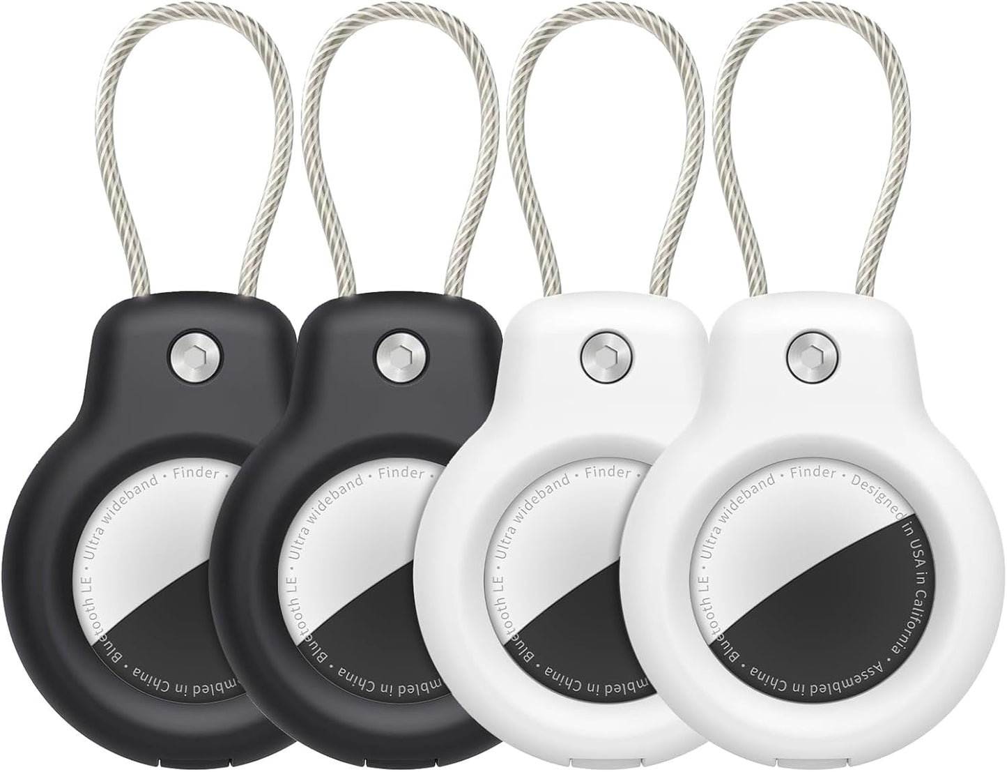 SPGUARD for AirTag Holder Case with Keychain, Air Tags-4 Pack for Apple Air Tag Holder with Wire Cable Lock Key Ring Chain Air Tagholder Accessories for GPS Item Tracker Kids,Keys,Luggage